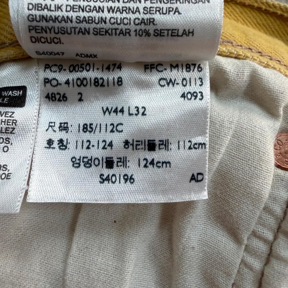 Levis 501 Original Fit Mustard Yellow Denim Jeans Mens 44x29.5 - Picture 8 of 9
